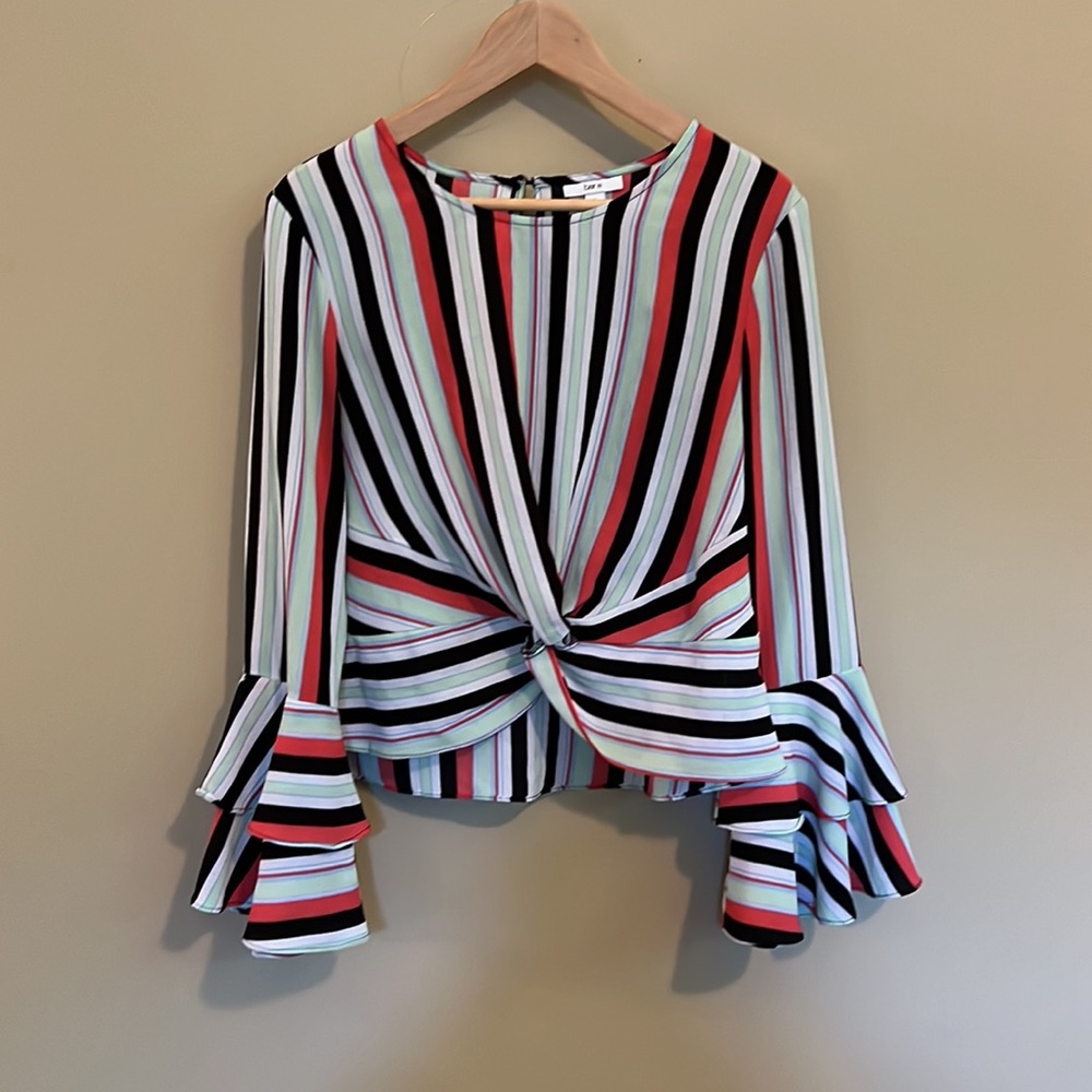 Bar Lll Stripe Blouse With Flutter Sleeves & Twis… - image 1